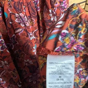 Time And Tru Orange‎ Embroidered Boho Tie Neck Shift Dress Size Medium thumbnail 7