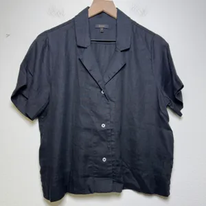 Quince Women 100% Linen Button Front Shirt Small Charcoal Short Sleeve Lagenlook thumbnail 1
