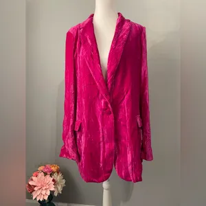 Nasty Gal Fuchsia Crushed Velvet Oversized Blazer - Pink thumbnail 4
