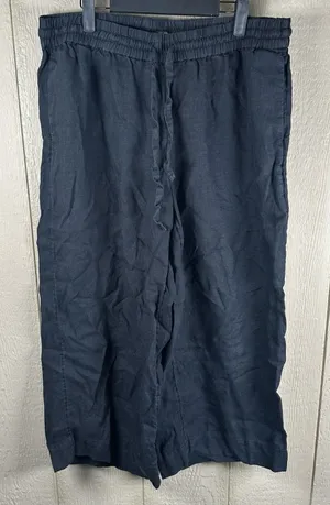 J Crew Wide Leg Seaside Pants Womens Sz XL Black Linen Pull On Lagenlook Coastal thumbnail 1