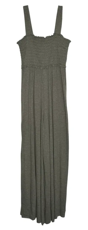 Natural Life Smocked Wide Leg Jumpsuit Green L Palazzo Stretch Flowy Boho Casual thumbnail 1