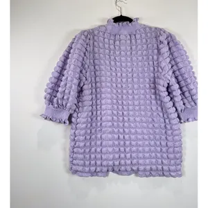 English Factory Womens Top Purple Textured Balloon Sleeve Ruffle Blouse Medium thumbnail 7