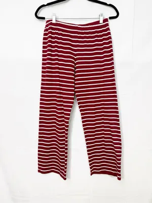 Lake Pajamas Pima Cotton Wide Leg Pajama Lounge Pants Stripe Bordeaux Maroon thumbnail 2