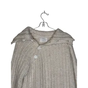 Zara‎ Women's Sweater Shawl Chunky Snap Buttons Long Sleeve Cream Sz. 13-14 thumbnail 5