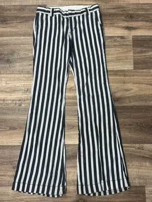 Free People Linen Blend Black White Flare Pants Women’s 2 thumbnail 1
