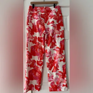 Wayf Brielle Floral Pants Red and Pink Straight Leg Pants‎ Size Medium NWT thumbnail 4