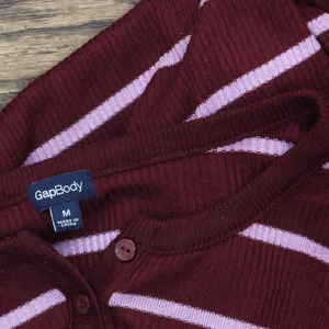 NWT GAP Womens Henley Dorm Long-Sleeve Sleepshirt G1086XDLMA Red Striped M thumbnail 5