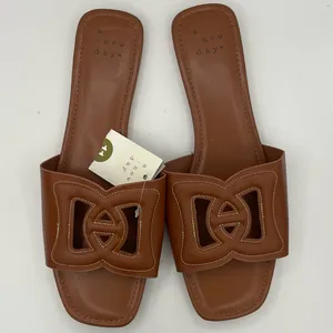 A New Day Deidra brown faux leather slide sandals women’s Size 11 thumbnail 4