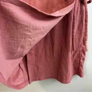 Madewell Crosshatch Short Puff-Sleeve Faux-Wrap Mini Dress Pink Mauve Size Small thumbnail 11