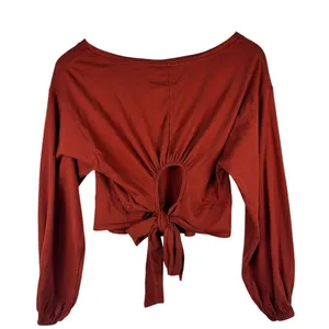 Free People Top XS We The Free Rust Orange Open Back Tie Balloon Sleeve thumbnail 1