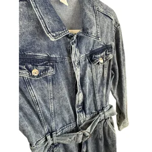 ZARA 100% Cotton‎ Acid Wash Long Sleeve Belted Button Down Denim Jumpsuit Size M thumbnail 4