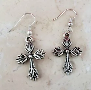 Cross Earrings Silver Tone thumbnail 1