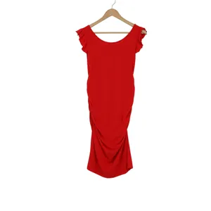 B-home Womens Maternity Bodycon Dress Red Ruffle Cap Sleeve Ruched Size M thumbnail 5