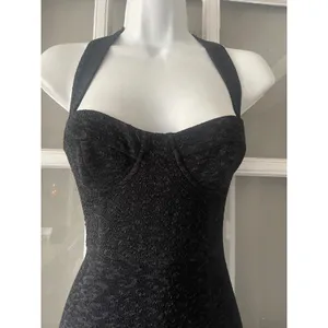 Anthropologie Hutch Black Textured Halter Midi Dress Flounce Hem thumbnail 10