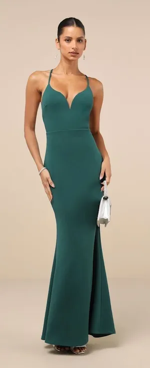 NWT Lulus Incredible Allure Forest Green Backless Mermaid Maxi Dress Holiday S thumbnail 1