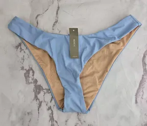 J Crew Curved Waist Cheeky Bikini Bottoms in Mist Blue Size M New thumbnail 1