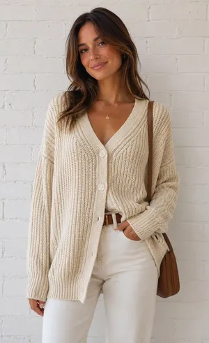 One Grey Day Revolve Oversized Knit Sweater Size Small Cream Cozy Chic NWT thumbnail 1