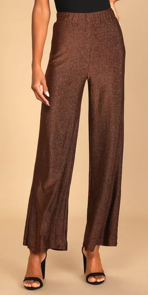 Lulus Size M Follow The Festivities High Rise Wide Leg Pants Copper Metallic NWT thumbnail 1