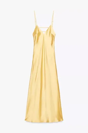 Zara maxi dress flowy butter yellow satin effect wedding evening party thumbnail 13