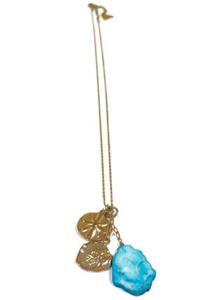 Anthropologie Serefina | Turquoise Gold Sand Dollar Wanderer Necklace 18" thumbnail 1