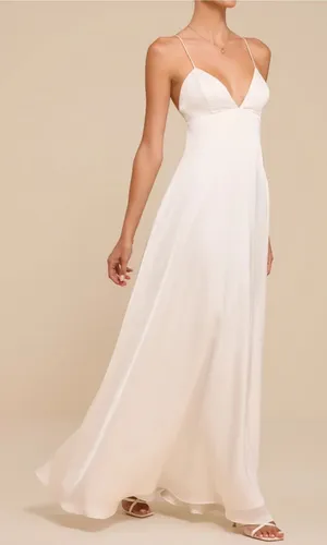 Lulus Medium NEW Lupita White Satin Tie-Back Maxi Dress Bridal Wedding Minimal thumbnail 1