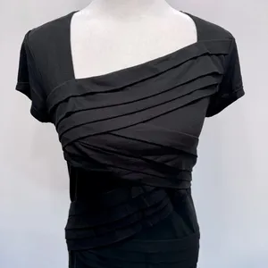 White House Black Market Black Top Crisscross Layered Asymmetric Neckline Size S thumbnail 2