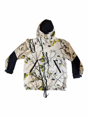 New Balance Cream Floral-Print Wind Breaker Jacket with Black Sleeve Panels thumbnail 2