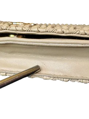 Bebe Woven Clutch Purse Chain Strap Beige Gold Tone Logo Bag thumbnail 13
