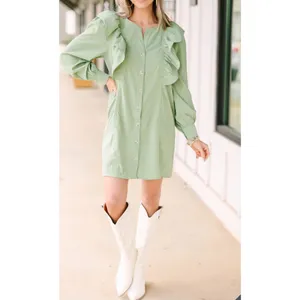 Entro Porch Swing Sips Mini Dress Pear Green Ruffle Button Front Small‎ NWT thumbnail 12