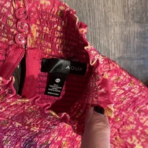 gold and fuchsia, print, smock, ruffle, mini dress thumbnail 5
