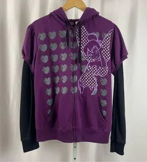 Disney Juniors Plus 1X Tinkerbell Sweater Hooded Zip Jacket Thermal Sleeve thumbnail 1