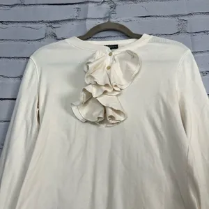 Lauren Jeans Co Ruffle Front ¼-Button Long Sleeve White Top Preppy M Blouse Y2K thumbnail 6