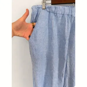Quince French Blue 100% European Linen Straight Leg Elastic Waist Pants Sz L thumbnail 6