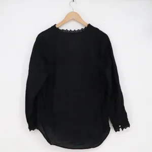 Old Navy Womens Black Eyelet Lace Trim Button Front Cotton Blouse Top Large thumbnail 5