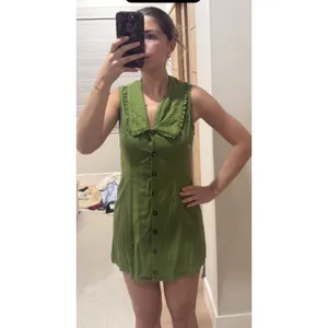 Monteau‎ dress button-front Shirt ruffle Peter Pan collar Linen Green Size Small thumbnail 2