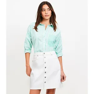 LOFT White Button Front Denim Mini Skirt Size 2 Cotton Stretch A-Line Casual thumbnail 3