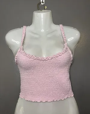 Hollister Tank Top Womens Small Pink Smocked Ruffle Strap Cropped Cami Summer thumbnail 1