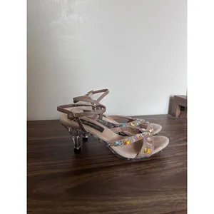 Johnathan Kayne Tan AB Crystal Lucite Kitten Heel Strappy Sandals 34228 7M thumbnail 4