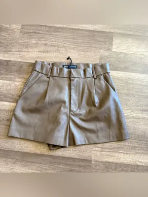 ZARA Women's Faux Leather High-Waisted Pleated Shorts thumbnail 2