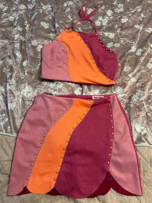 NWOT Blushing Brunette Colorblock Halter Neck Faux Suede Studded Skirt Set Sz XL thumbnail 4