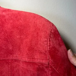 David Brooks Suede Jacket Red Snap Front Pockets Moto Minimalist Sz Large Petite thumbnail 10