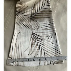 White House | Black Market Satin Feel Peplum Blouse Palm Print Bell Sleeve Boho Coastal Ivory Size M thumbnail 12