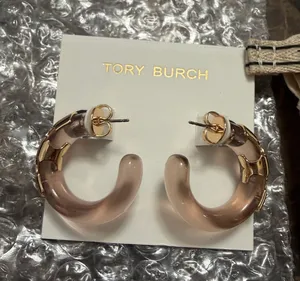 Tory Burch resin Hoop Earrings with gold accents thumbnail 1
