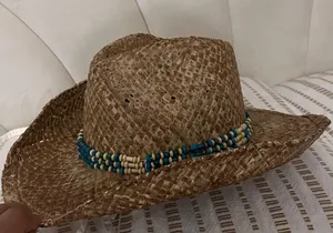 Neutral cream brown cowgirl hat with beading thumbnail 1