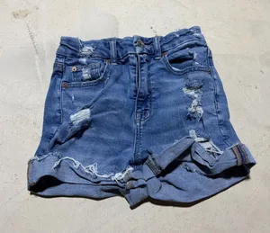 American Eagle Outfitters curvy hi-rise shortie Distressed Blue Denim Short 00 thumbnail 1