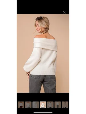 Timing Foldover Off-Shoulder Knit Sweater Cream Relaxed Fit thumbnail 5