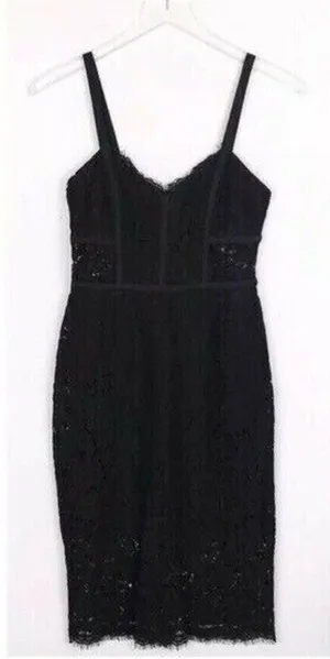 NEW SZ 0 XS Express PIPED LACE SHEATH DRESS BLACK Career work knee length thumbnail 1