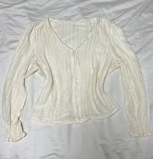 Cream Open Knit Bell Sleeve Top M Fairy Pirate Cottagecore Romantic thumbnail 1