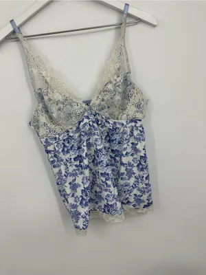 Laura Ashley Blue Floral Lace V Neck Camisole Top Size Large Fairy thumbnail 7