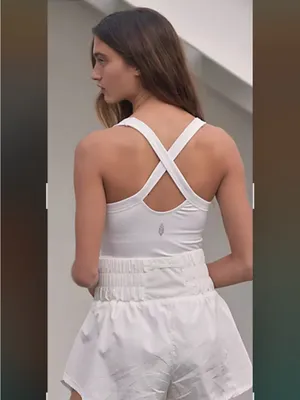 FREE PEOPLE FP Movement Prima Shortsie Romper Jumpsuit White Tiered Small thumbnail 3